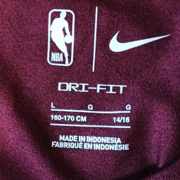 Nike dri-fit Cavaliers  crew neck burgundy yellow sports tee boys 14-16 L - Picture 6 of 7